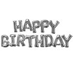 "Happy Birthday" Silver<br>Shaped Phrase Balloon