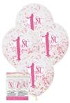 1st Birthday Pink Confetti<br>6 pack
